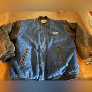 Denim jacket with corduroy sleeves